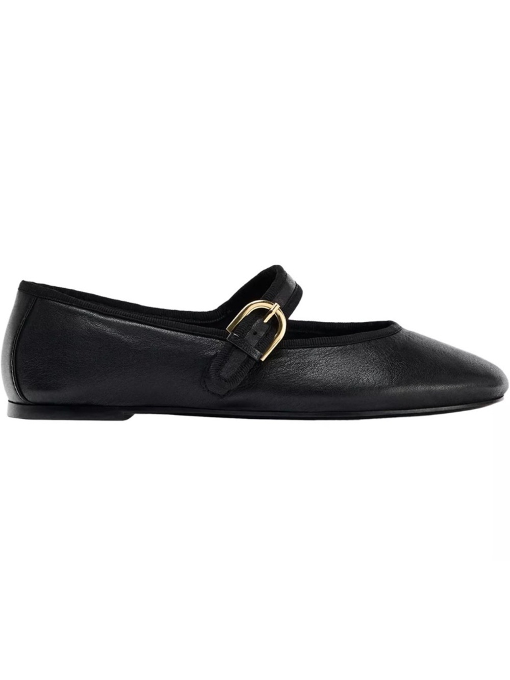 BRAND NEW ZARA Black Leather Mary Jane Flats with Gold Buckle 10